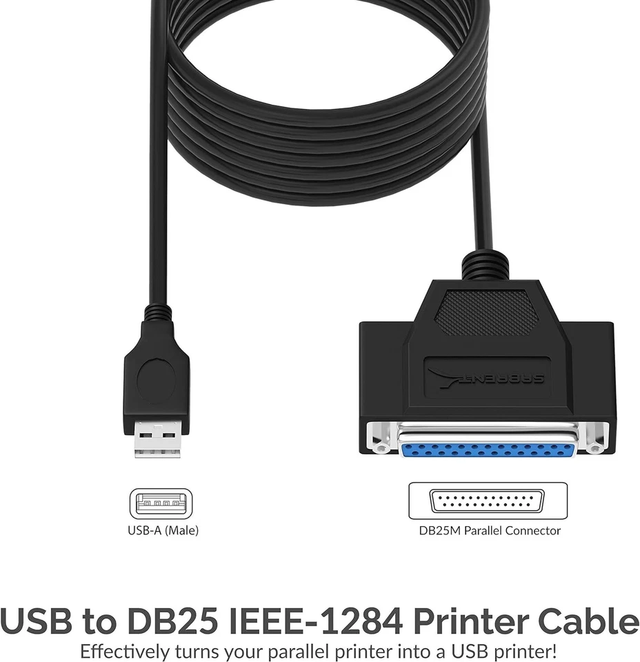 SABRENT Printer Cable, USB to Parallel Adapter (1.8M), IEEE 1284 Hexnut CB-1284 - Image 2 of 4
