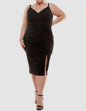 $69 Emerald Sundae Women's Black Ruched V-Neck Bodycon Dress Plus Size 24