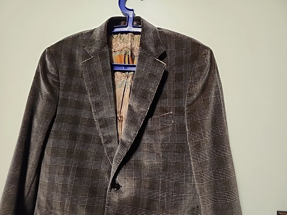 ETRO Milano Men's Gray Gingham Velvet 2 Button Silk Lining Size IT 50 US 40 - Image 2 of 4