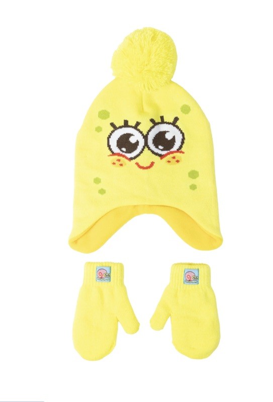 Sponge Bob Square Pants Yellow Toddler Unisex Beanie Hat And Mittens NWT