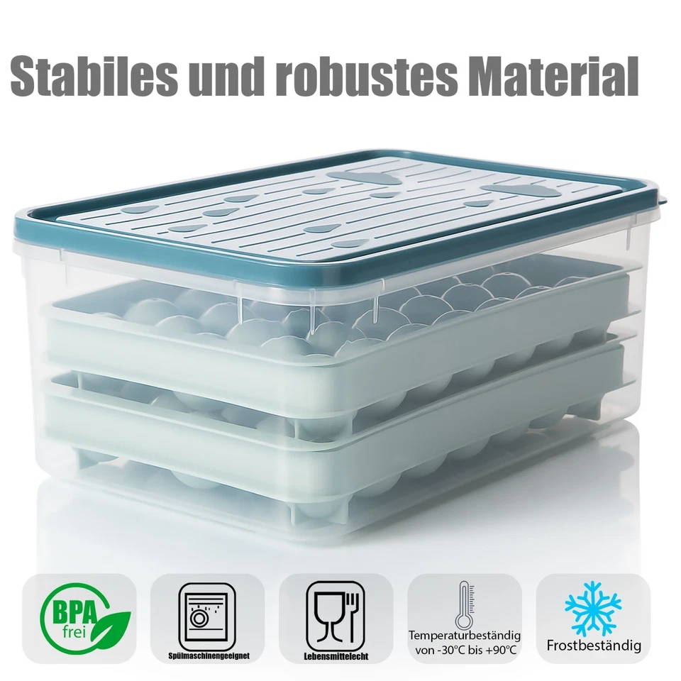Eiswürfelbehälter Eiswürfelform mit Deckel für 66 runde Eiswürfel Cubes Tray - Bild 2 von 4