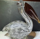 Murano‑Style Art Glass Pelican Figurine – Clear Glass with Swirl Pattern