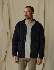 The Normal Brand Cable Cardigan Sweater Mens Size M Navy Aran Chunky Fisherman