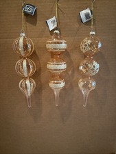 Finial Glass Shiny Gold Finish Ornaments 4 Sets of 3. Total of 12 ornaments New