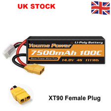 Youme 14.8V 4S 7500mAh XT90 Hard Case LiPO Battery for RC Truck Car Buggy Racing