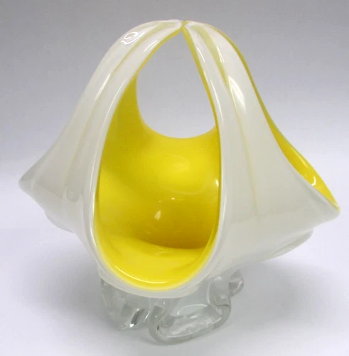 Italian Murano Style Glass Art Glass Yellow Opaque White Vintage Sm Centerpiece