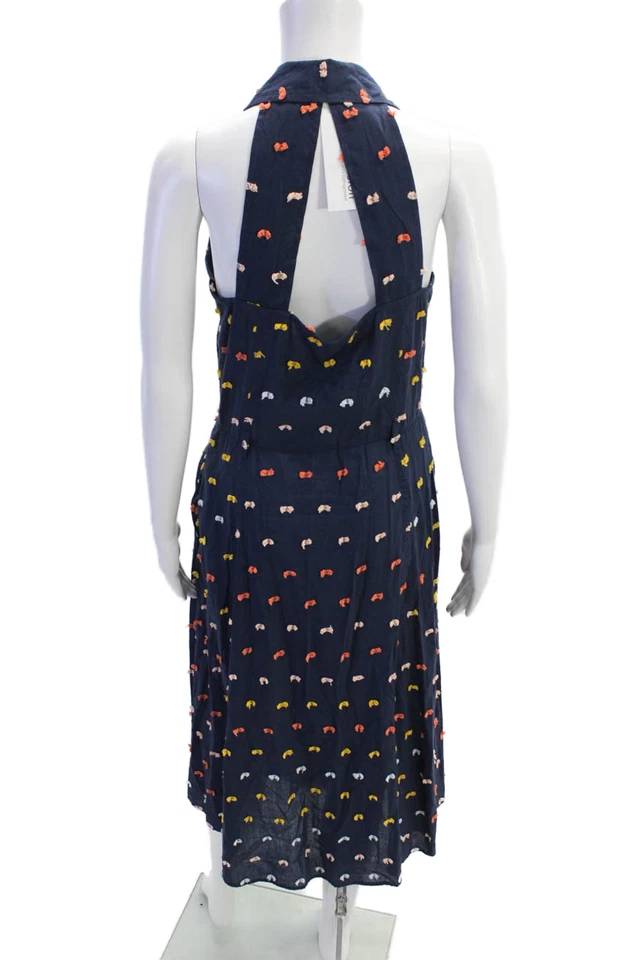 Vestido longo Ella Moss feminino algodão sem mangas bolinhas botão azul tamanho M - Imagem 3 de 4