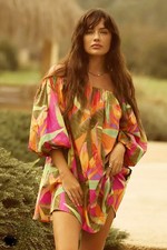 Farm Rio x Anthropologie Coverup Mini Print Pattern Pullover Cotton Dress Small