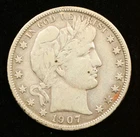 1907 Barber Half Dollar 50C VF Raw Silver Coin (#SLC00314)