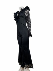 VTG 60s 70s Glydons Black Lace Bell Bottom Jumpsuit Goth Disco Wide Leg M