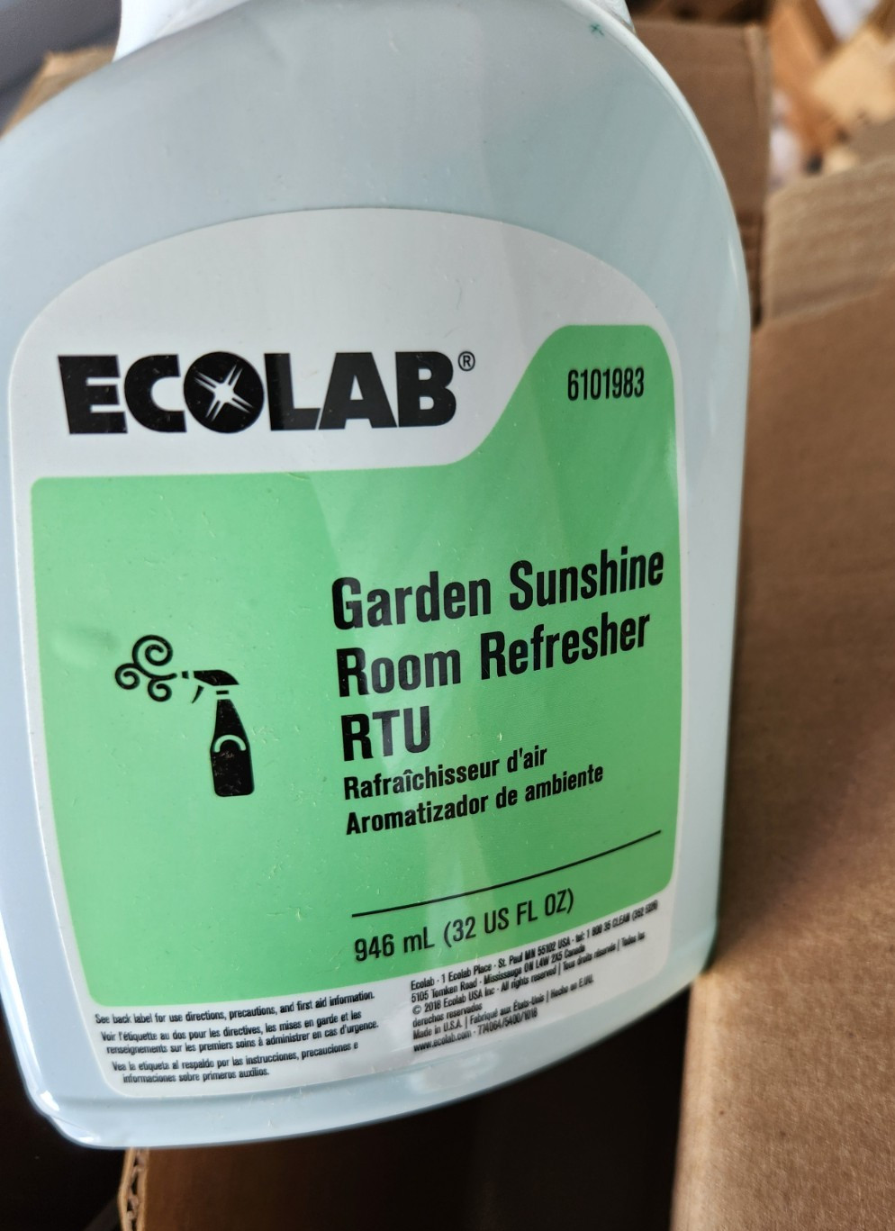 Lot of 5 - 32 oz Ecolab 6101983 Garden Sunshine Room Refresher RTU Spray Bottles