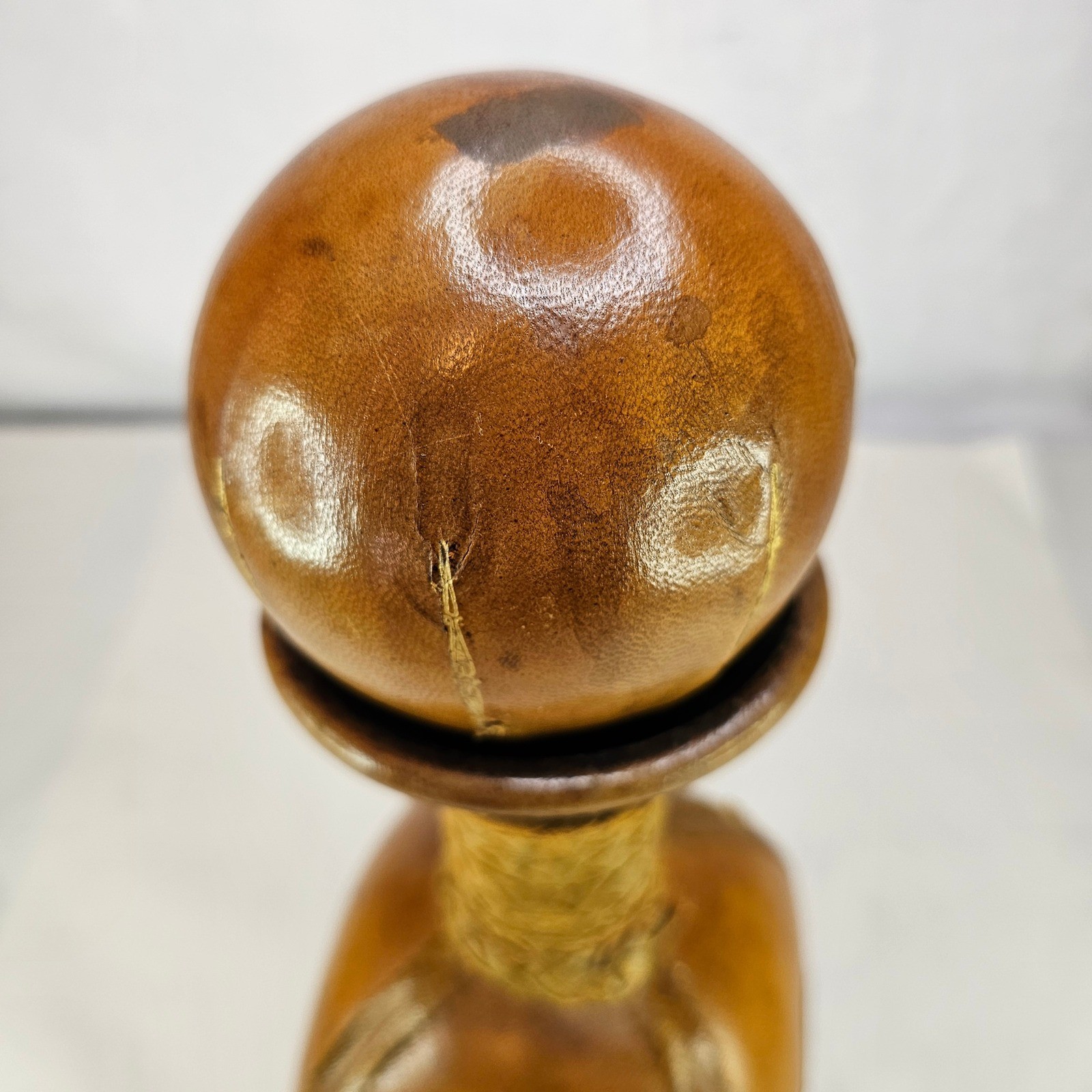 Vintage Brown Leather Decanter Bottle w/ Ball Stopper Rustic Neck Made in Italy