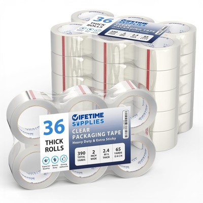 Lifetime Supplies 36 Rolls Upgraded Clear Packing Tape, 65 Yards, 2.2 Mil, Heavy