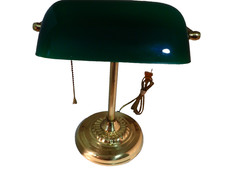 Vintage Green Bankers Desk Lamp Emerald Glass Brass Library Light MCM UL V-4985