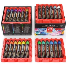 ARTEZA Acrylic Paint Set of 24 Colors/Tubes 0.74 oz 22 ml W/ Storage Box Rich...