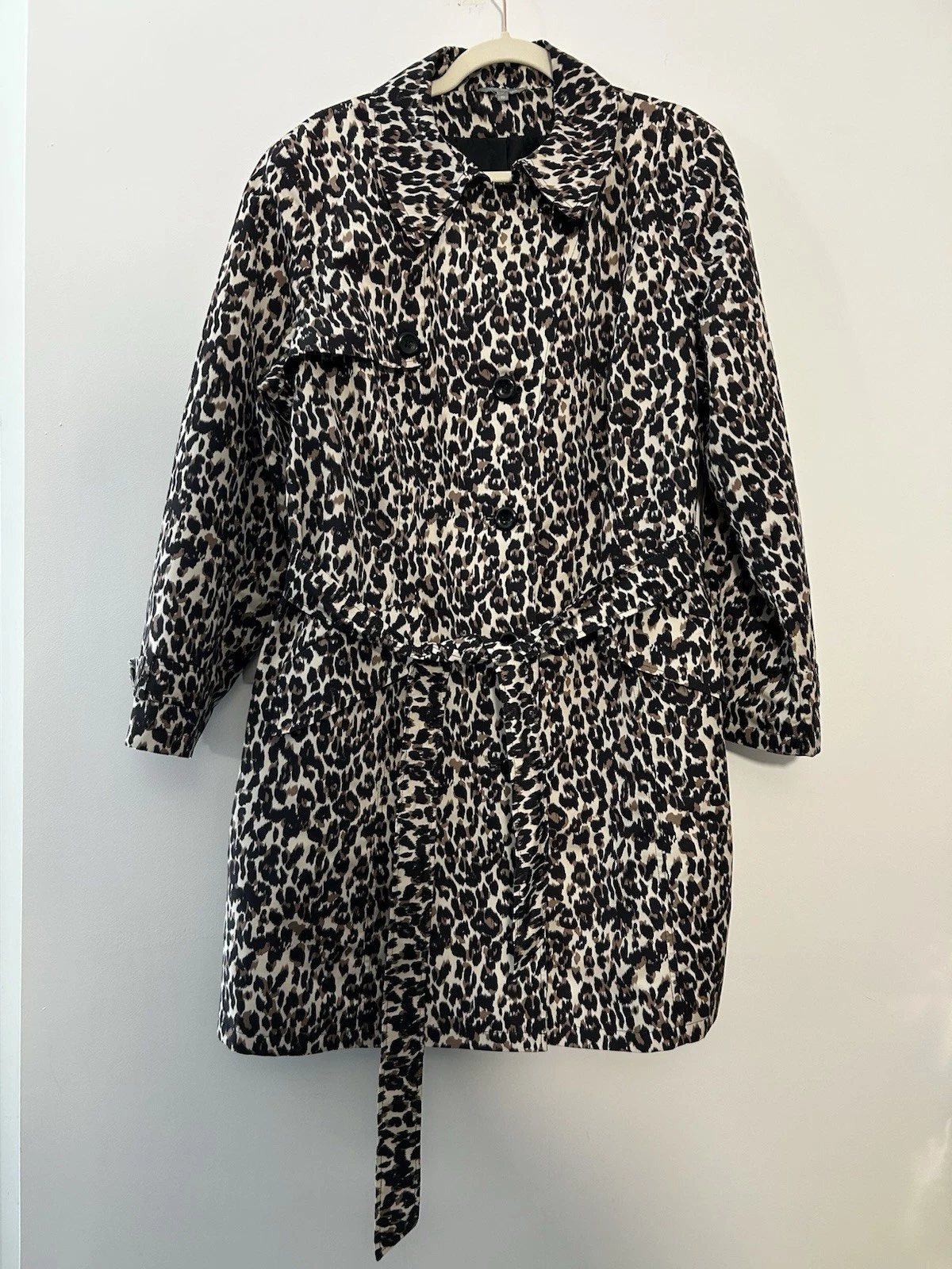 M&S Women's Animal Print Mid Length Lined Rain Mac Coat Size UK 22 VGC
