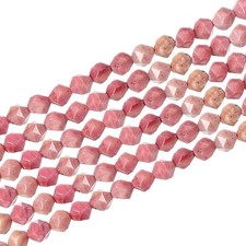 Faceted Polygon Stone, 6 6 mm Natural Faceted Diamond Round Stone, Pink Red