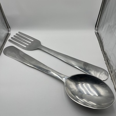 33.5  Oversized Aluminum Spoon & Fork Wall Decor Set Large Kitchen Utensils