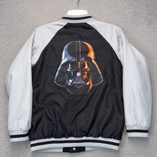 Star Wars Darth Vader Varsity Jacket Boys Sz 9/10 Black Gray Snap Front Disney