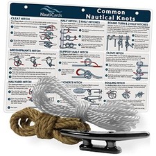 Deluxe Nautical Knot Tying Kit - 6" Boat Cleat, Jute and Poly Ropes, and