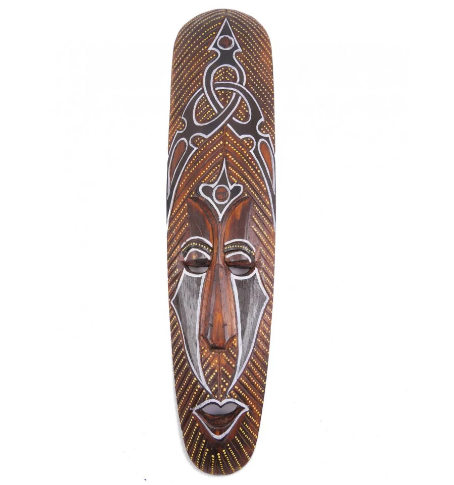 Masque africain en bois 50cm gravé main style tribal sculpteur traditionnel