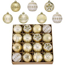Ornaments for Christmas Tree Decorations, 16ct 3.15 Inches White and Gold Sha...