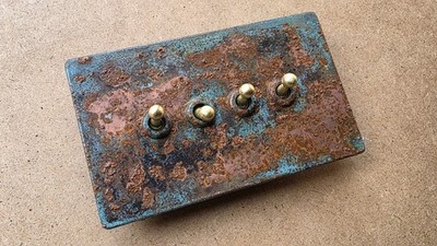 Distressed Grünspan Patina vier Gang Schalterplatte