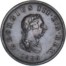 1806 Halfpenny - George III British Copper Coin - Nice