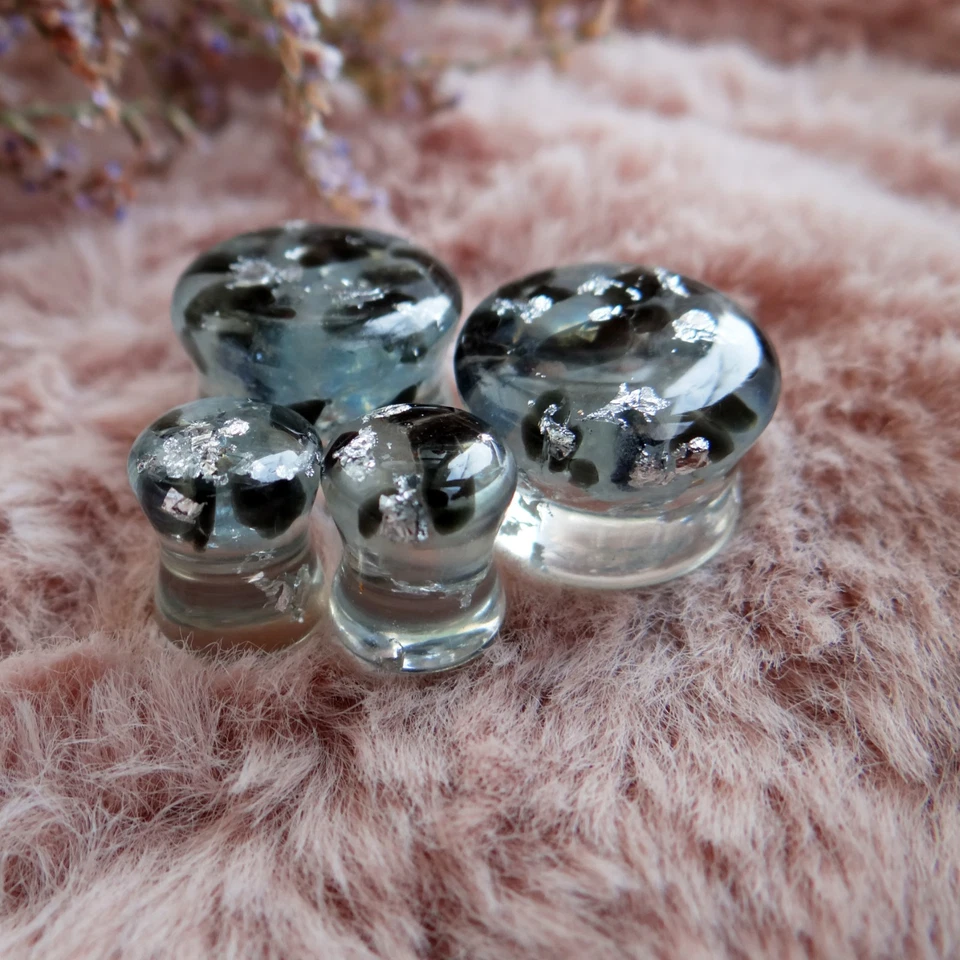 March Birthstone Aquamarine gauges Obsidian ear tunnels Resin plugs stretched - Image 3 of 4