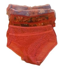 Bundle of 6 Satin Nylon Bikini Panties - Lace Trim Mixed Prints, Size S/M