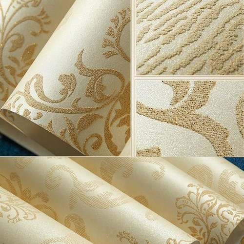 QIHANG European Style 3D Damask Pearl Powder Non-Woven Wallpaper Roll