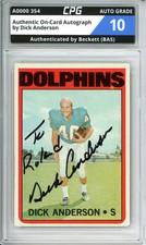 Authentic On-Card Autograph Signed by Dick Anderson CPG Auto Grade 10