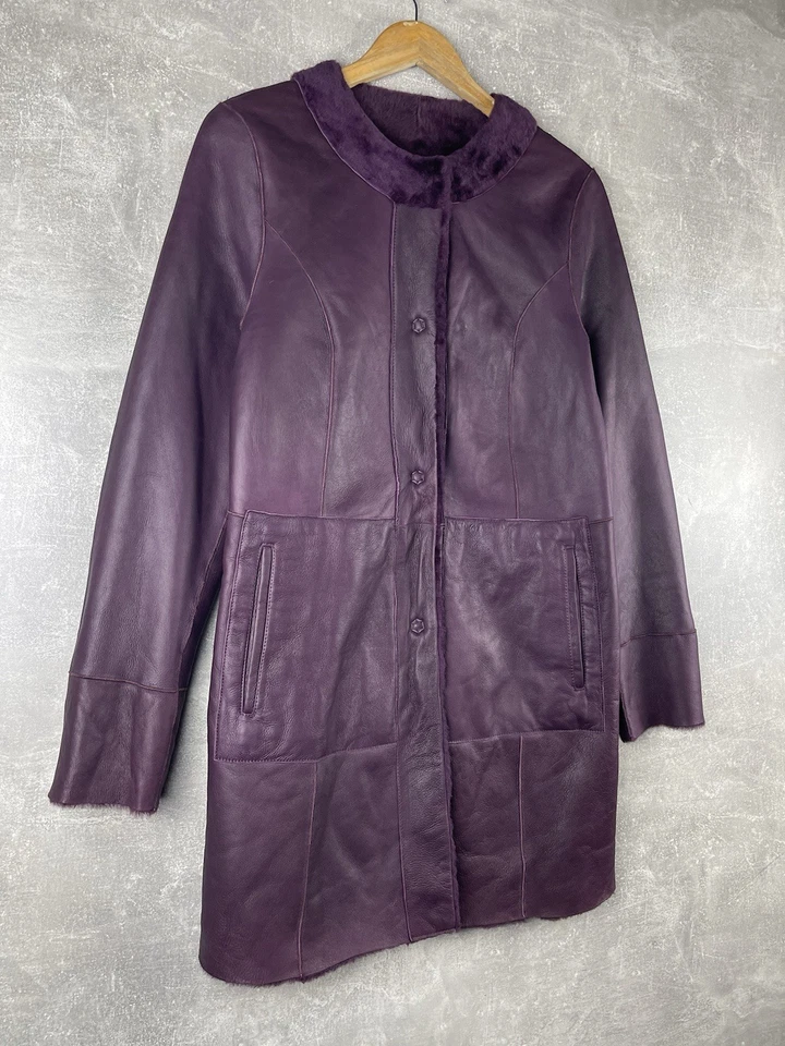 Abrigo DROMe Italiano Piel de Oveja y Cordero Cuero Berenjena Púrpura Talla M Foto 4 de 4