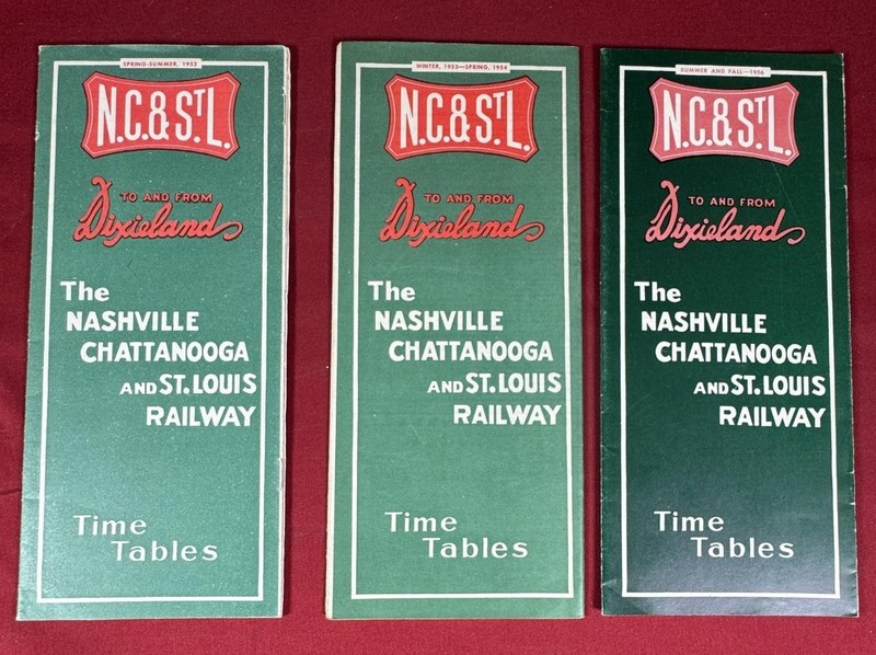 1952 1954 & 1956 Nashville Chattanooga & St. Louis RY Public Timetables