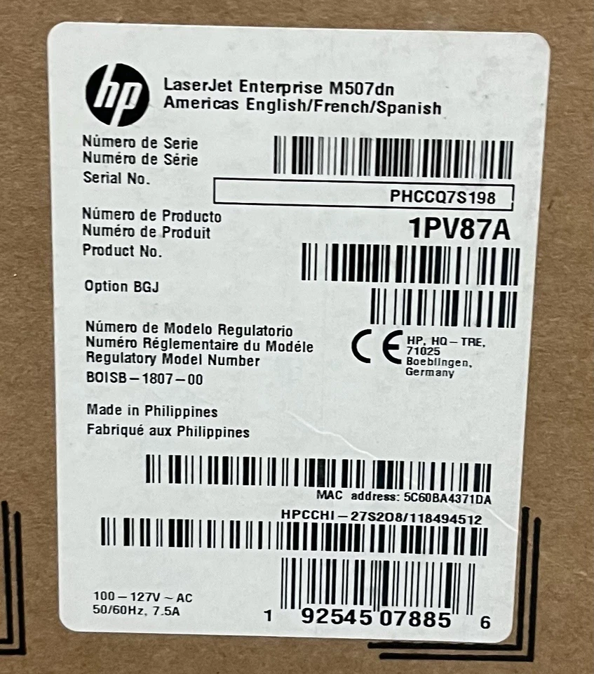 NEW HP LaserJet Enterprise M507dn Laser Printer 1PV87A - Image 2 of 2