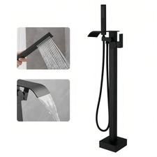 BWE 1-Handle Floor Mount Claw Foot Tub Faucet w/ Handheld Shower in Matte Black