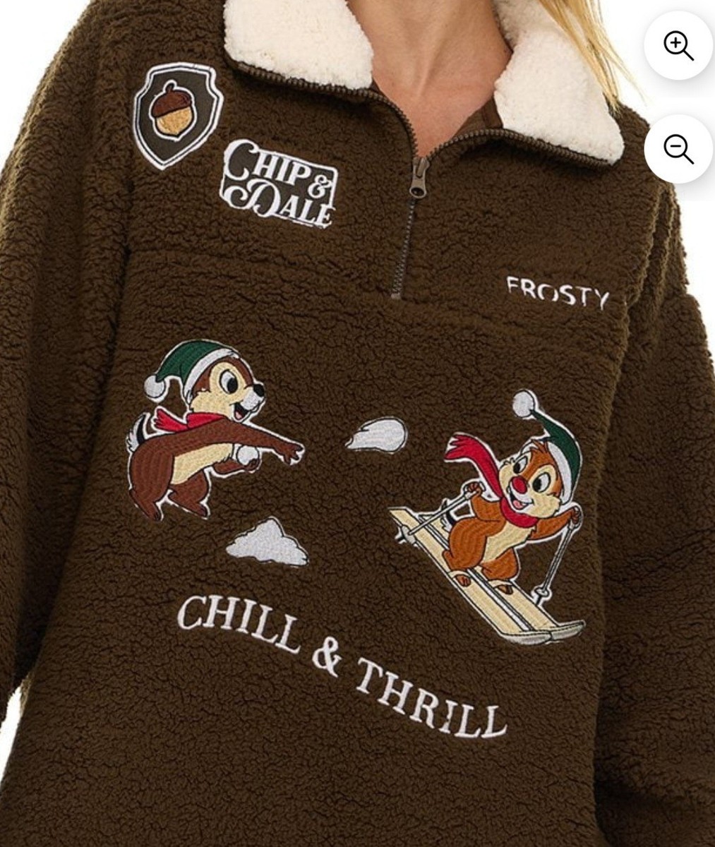 Disney CHIP & DALE FORT WILDERNESS Disney Embroidered SHERPA Zip