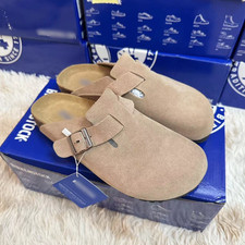 Image of Birkenstock Boston Unisex Taupe Suede Leather Soft Footbed Narrow Size 35-46 NEW