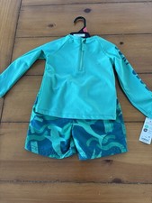 Boys 2T Carter's Kids Swim Trunks and Rashguard Set - Aqua and Teal sharks.