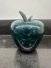 RARE Wayne Husted BLENKO Glass APPLE w/ Leaf in JUNIPER #5731 Blue Green MCM