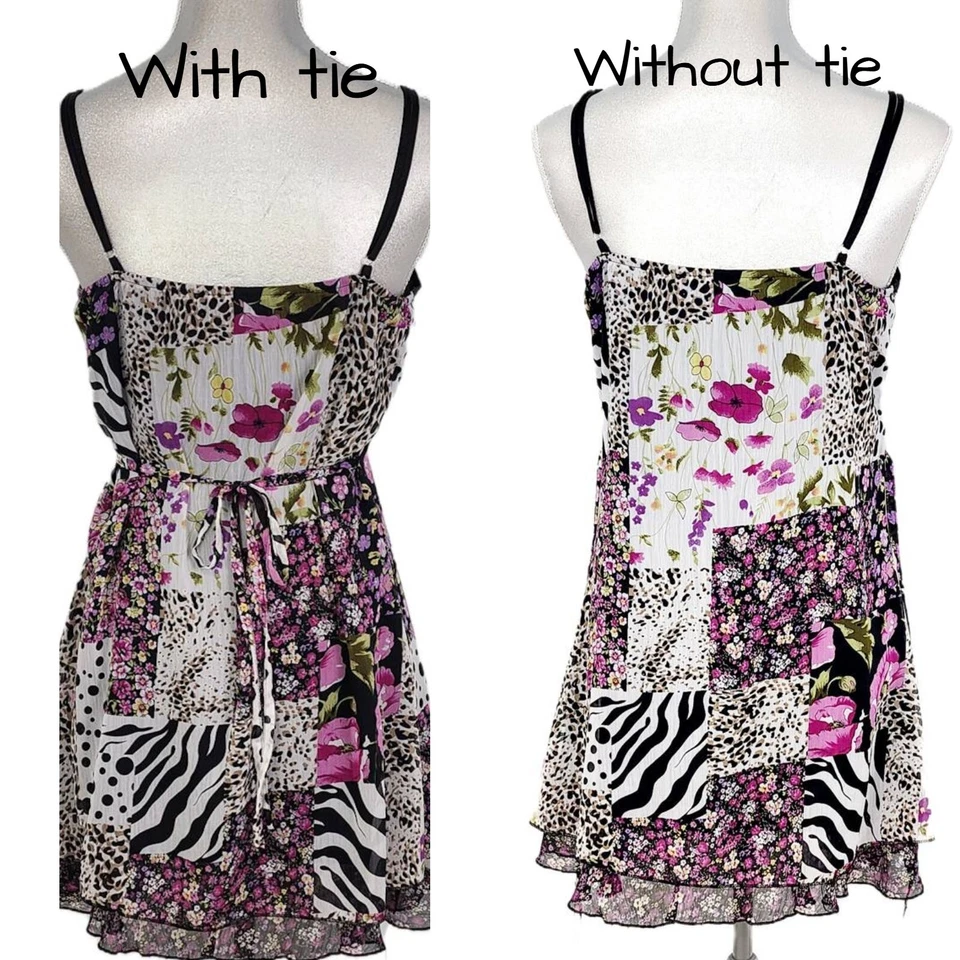 Vestido Camisola Fluido Volantes Capas Lavanda Negro Cebra Espagueti Correas Talla M Foto 4 de 4