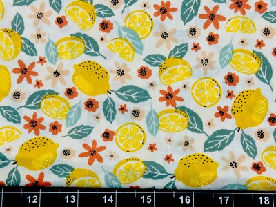 Tina Scrap 9 x21  Lemon Fruit Citrus Tree Flower Leaf Blossom Cotton Fabric