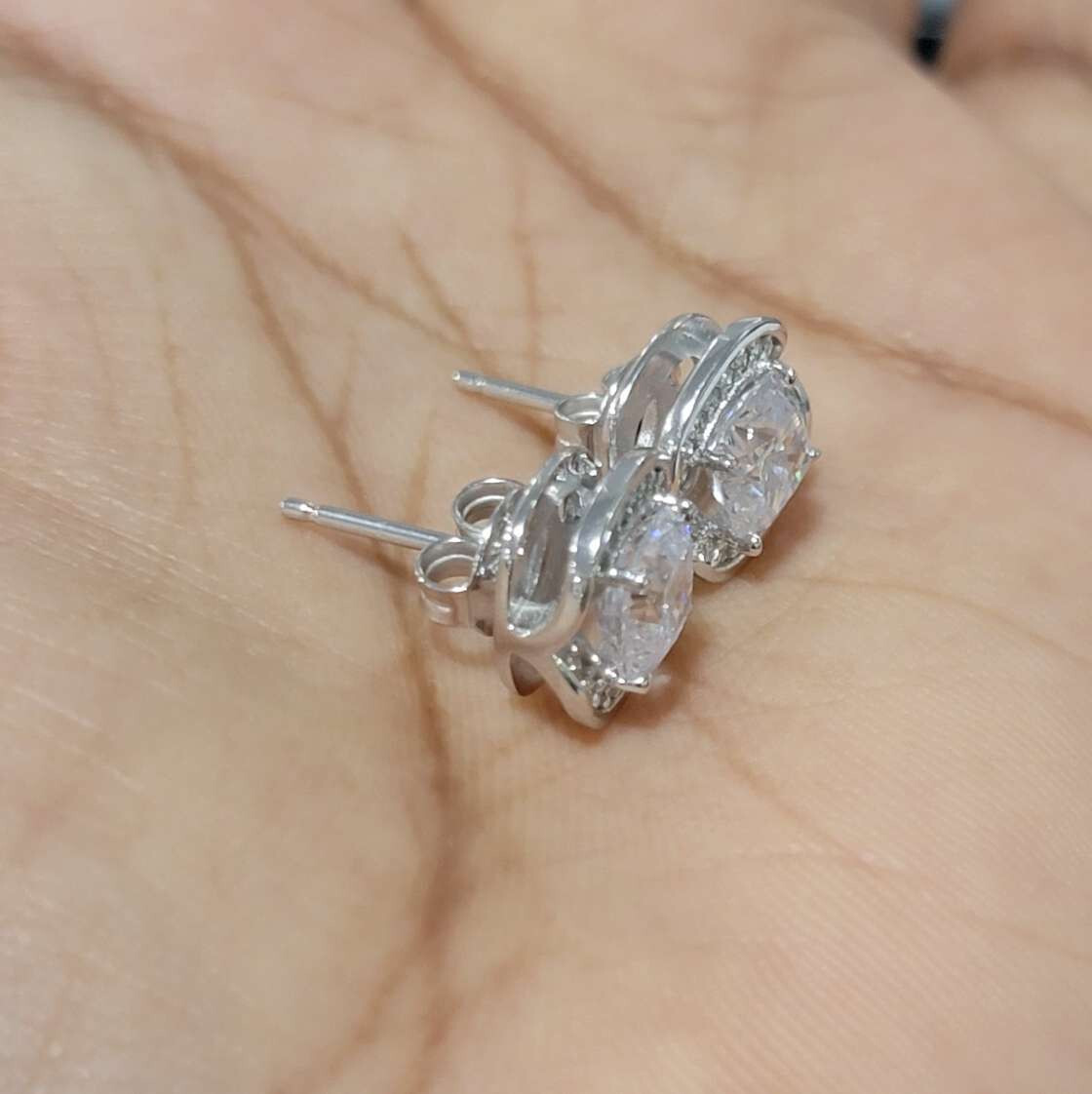 QVC Tova Halo Stud Earrings Simulated Diamond Sterling Silver Preowned