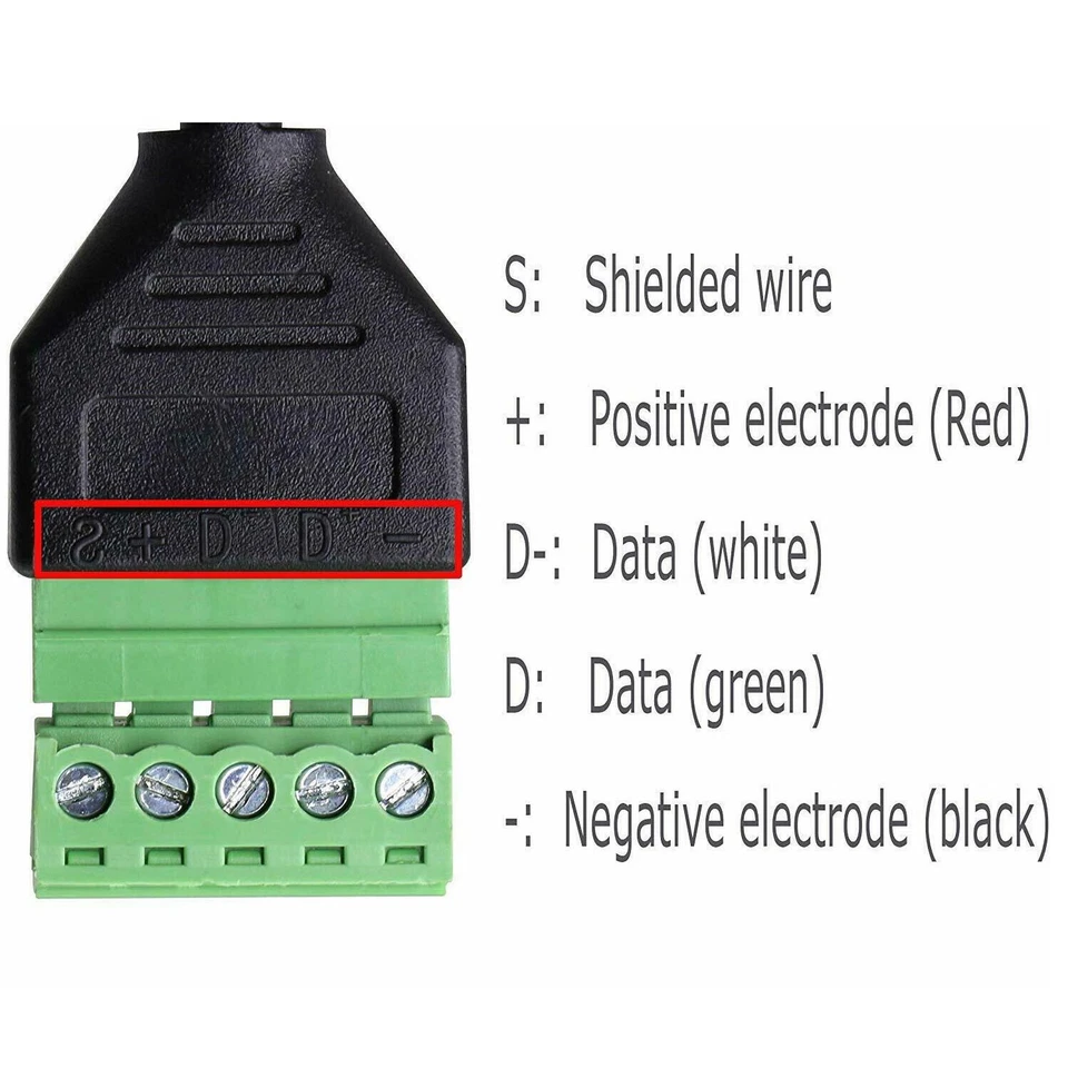 USB 2.0 B Female Panel to 5 Pin Screw Connector w/ Shield Terminal Adapter Cable - Image 4 of 4
