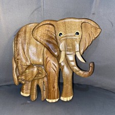 Wooden Elephant And Baby Wall Art