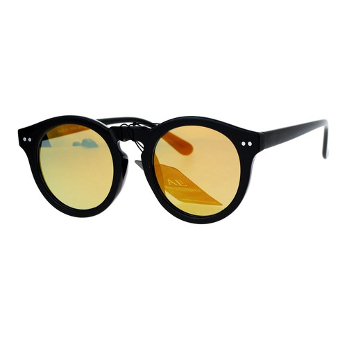 Unisex Fashion Sunglasses Black Round Keyhole Horn Rim Mirror Lens UV400 - Picture 12 of 19