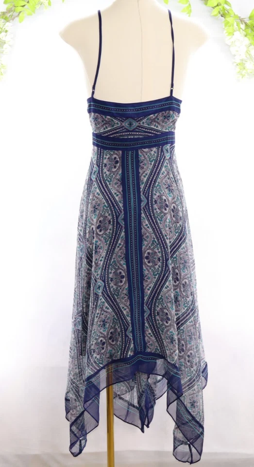 Nicole Miller Women's Sz 14 Silk Blue Handkerchief Dress Asymmetric Midi Fairy - Image 2 of 4