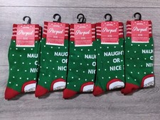 Christmas Socks Mens Size 10-13 Santa Claus Naughty Or Nice Shoe Size 6-12.5