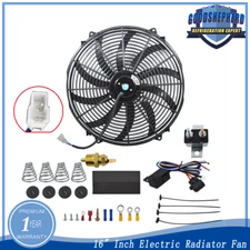 16" Electric Radiator Fan 3000+CFM Thermostat Wiring Switch Relay Kit Upgrade US