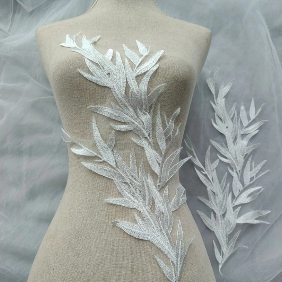 1Pcs Leaf Shape Embroidered Patches Clothing Wedding Dress Sewing Applique Decor - Image 2 of 4
